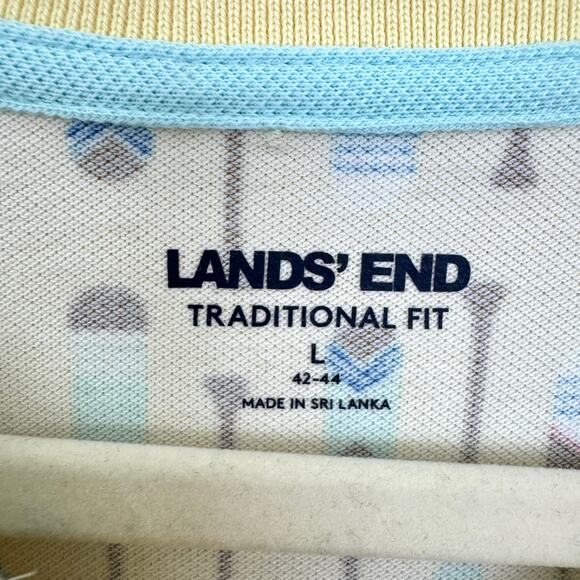 Lands' End Mens Polo Shirt Size L Oars Paddle Summer Cotton Stretch Yellow - Picture 2 of 7
